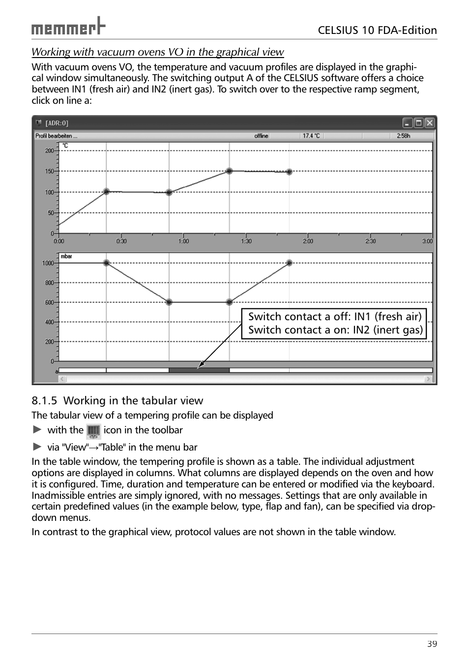 5 working in the tabular view | Memmert CELSIUS 10 FDA User Manual | Page 39 / 64