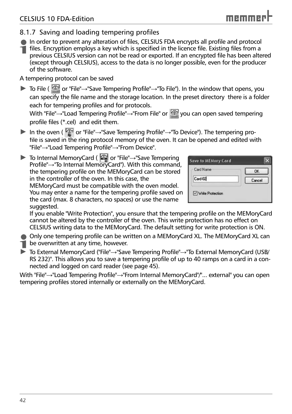 7 saving and loading tempering profiles | Memmert CELSIUS 10 FDA User Manual | Page 42 / 64