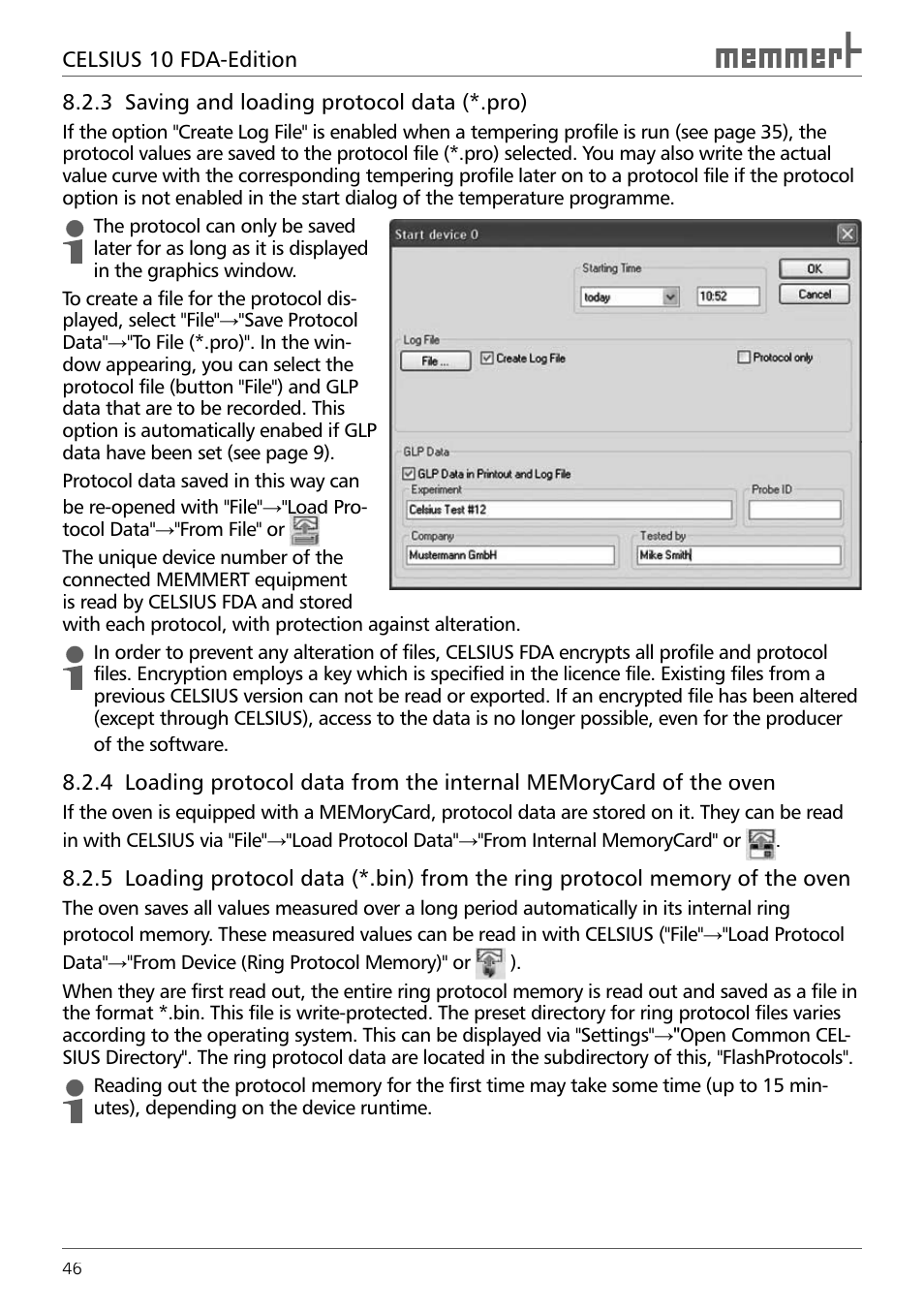 3 saving and loading protocol data (*.pro) | Memmert CELSIUS 10 FDA User Manual | Page 46 / 64