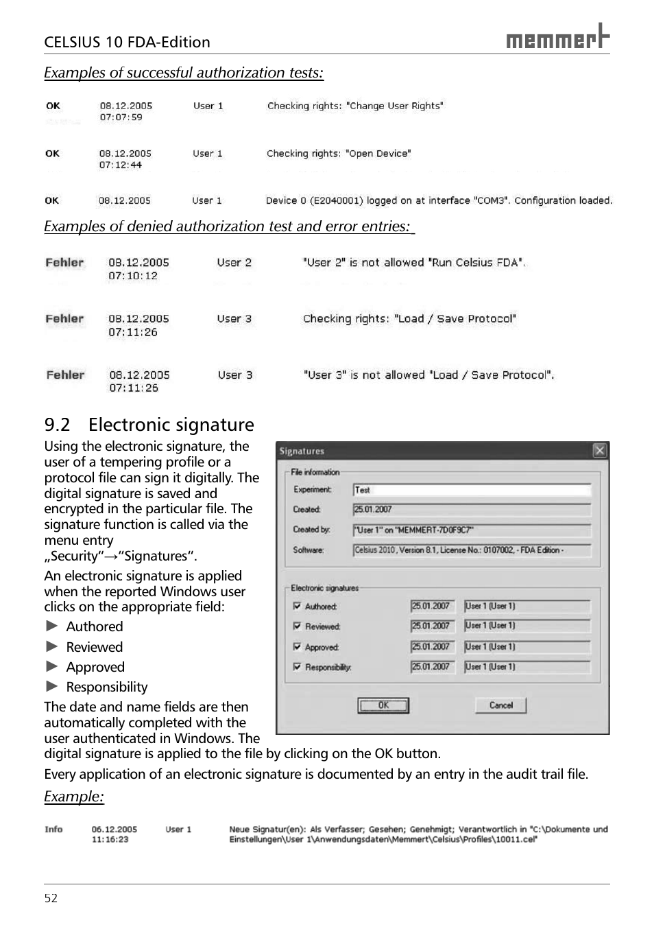 2 electronic signature | Memmert CELSIUS 10 FDA User Manual | Page 52 / 64