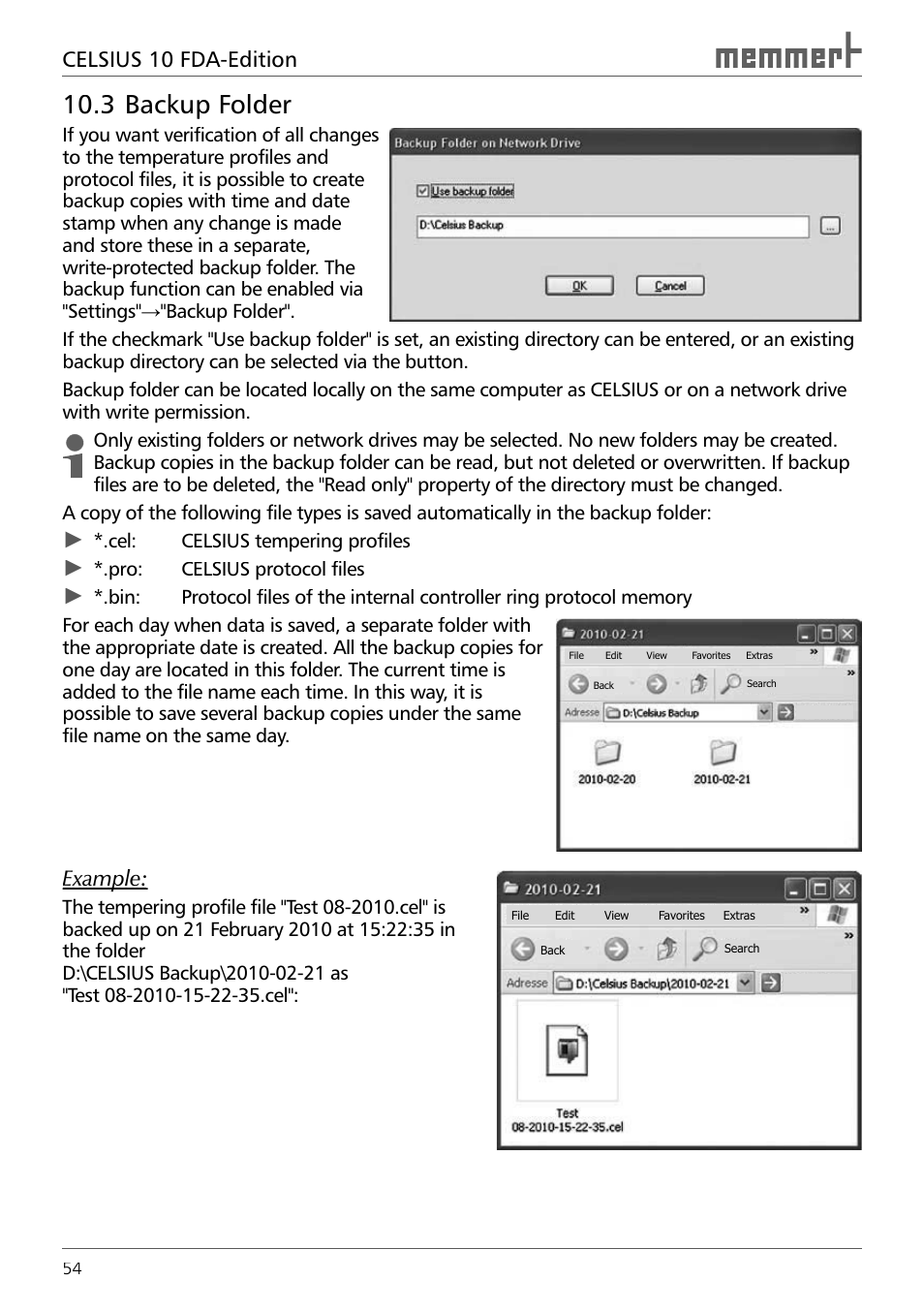 3 backup folder | Memmert CELSIUS 10 FDA User Manual | Page 54 / 64