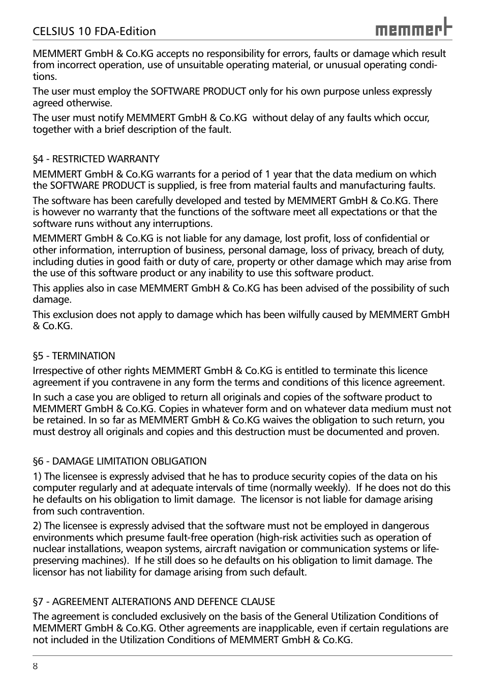 Memmert CELSIUS 10 FDA User Manual | Page 8 / 64