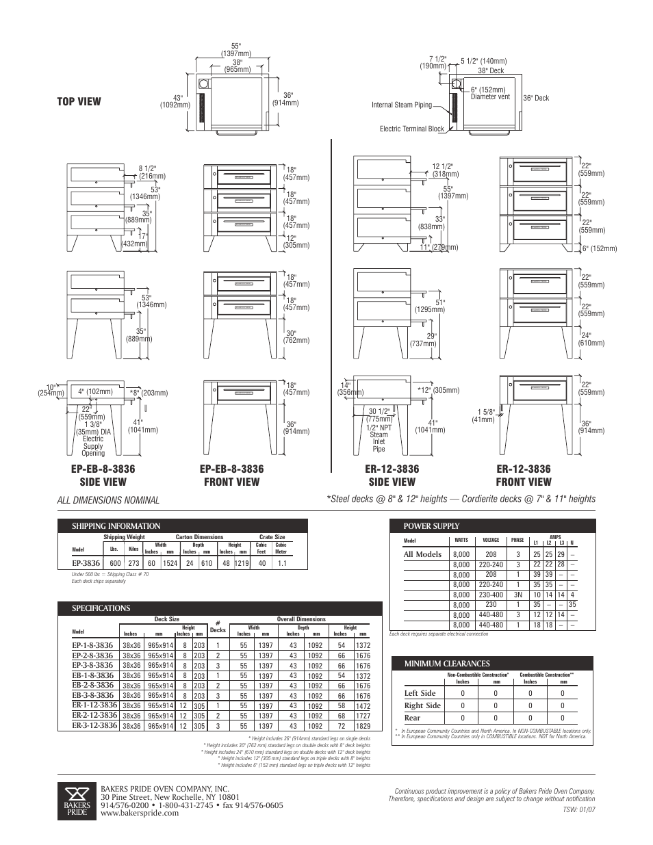 All dimensions nominal | Bakers Pride ER-1-12-3836 User Manual | Page 2 / 2