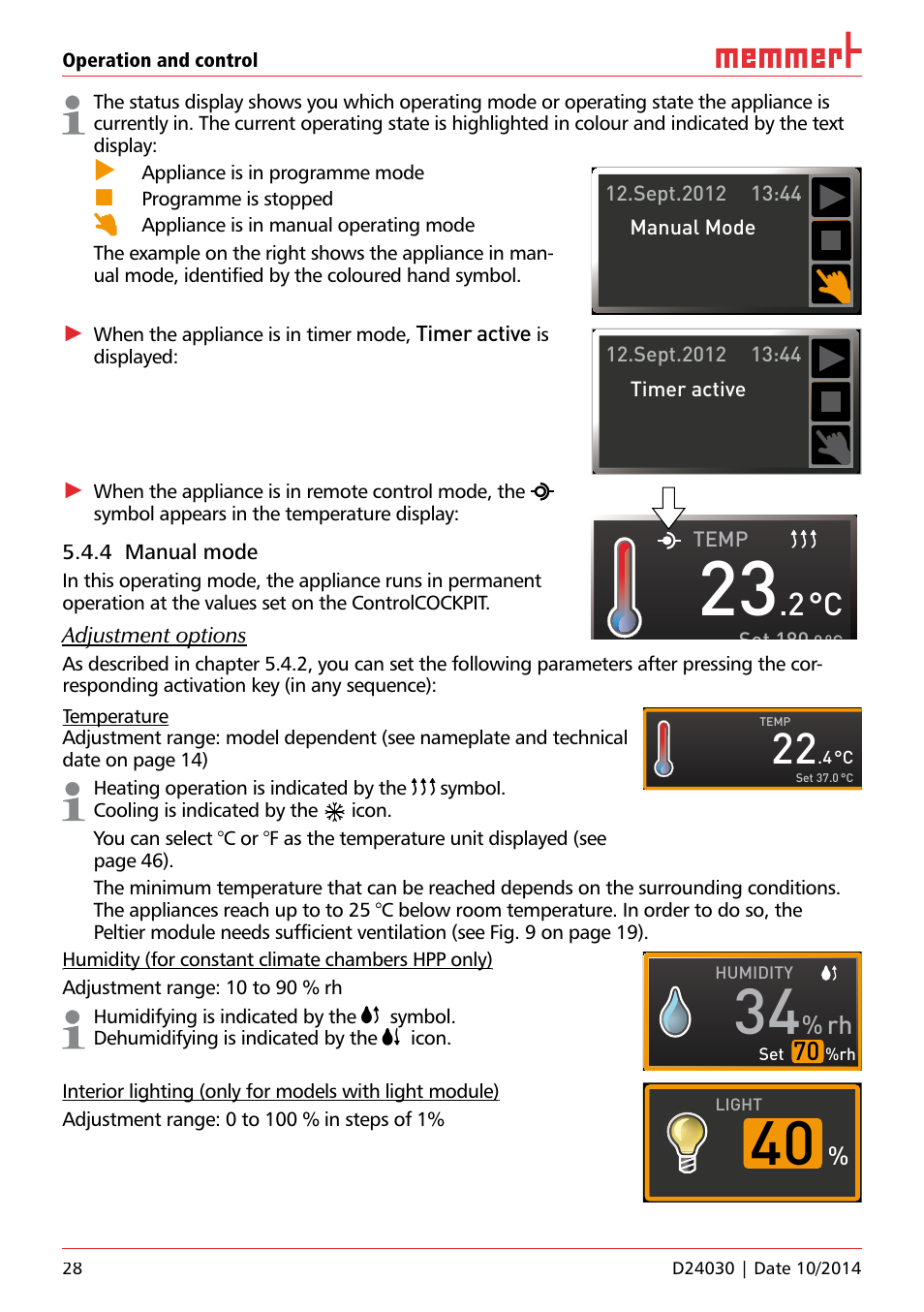 Memmert HPP, Peltier-cooled incubators IPP plus Constant climate chambers User Manual | Page 28 / 64
