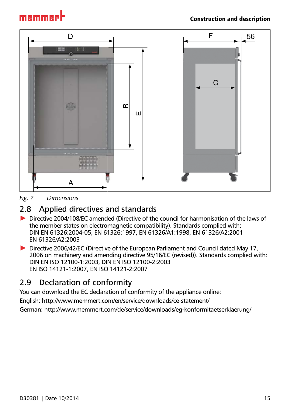 8 applied directives and standards, 9 declaration of conformity | Memmert ICH/ ICH L Climate chambers User Manual | Page 15 / 64
