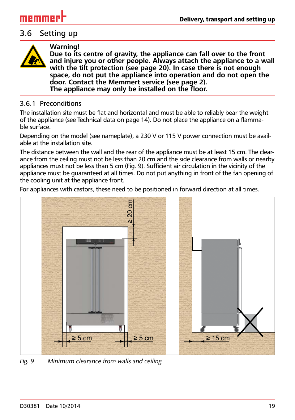 6 setting up | Memmert ICH/ ICH L Climate chambers User Manual | Page 19 / 64