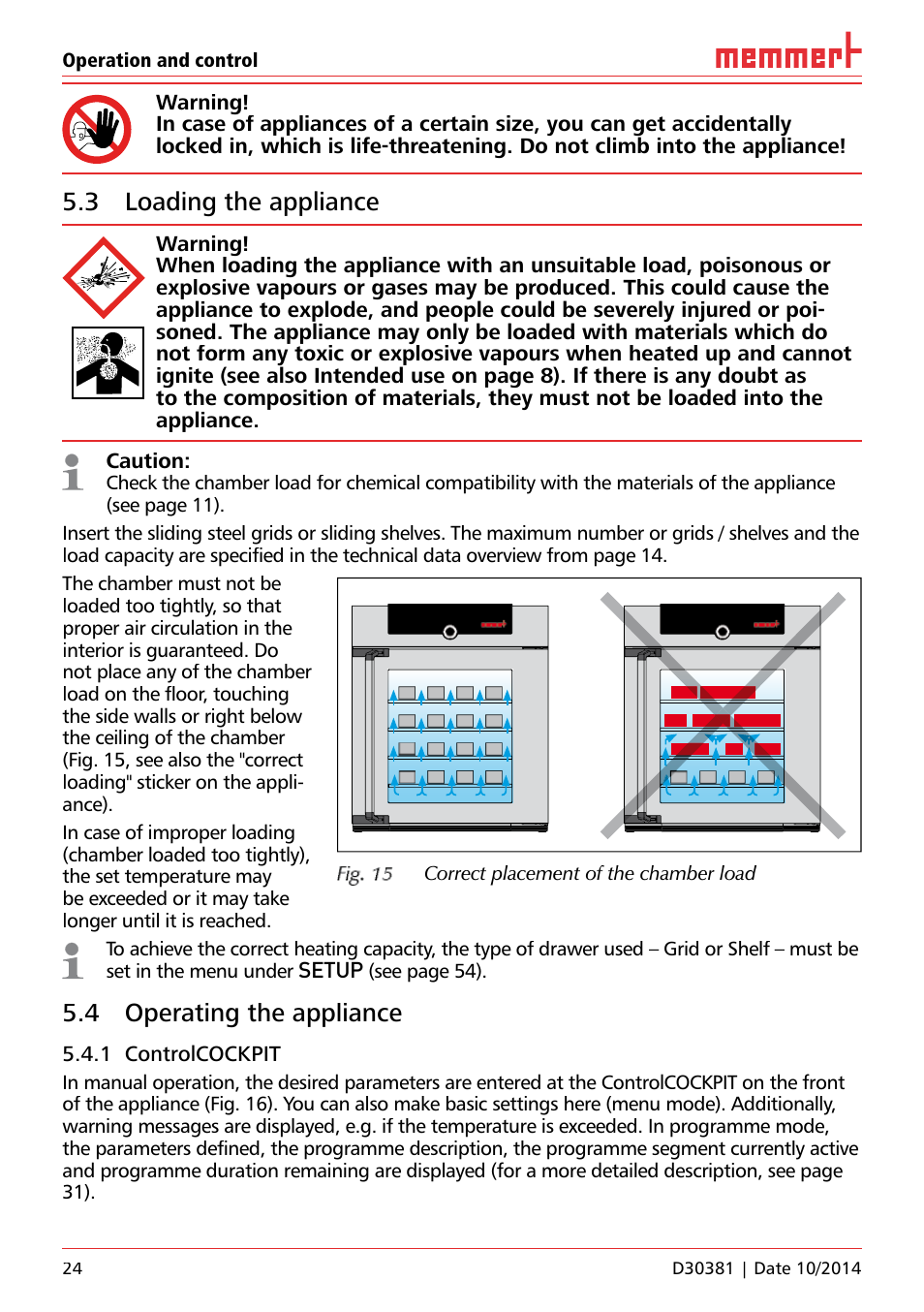 3 loading the appliance, 4 operating the appliance | Memmert ICH/ ICH L Climate chambers User Manual | Page 24 / 64