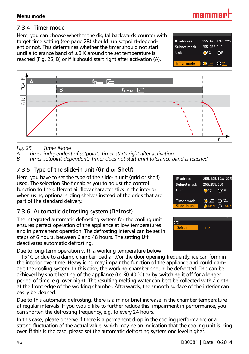 4 timer mode, 5 type of the slide-in unit (grid or shelf), 6 automatic defrosting system (defrost) | Memmert ICH/ ICH L Climate chambers User Manual | Page 46 / 64