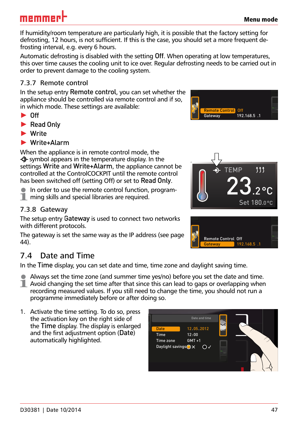4 date and time, Ufp 100 | Memmert ICH/ ICH L Climate chambers User Manual | Page 47 / 64