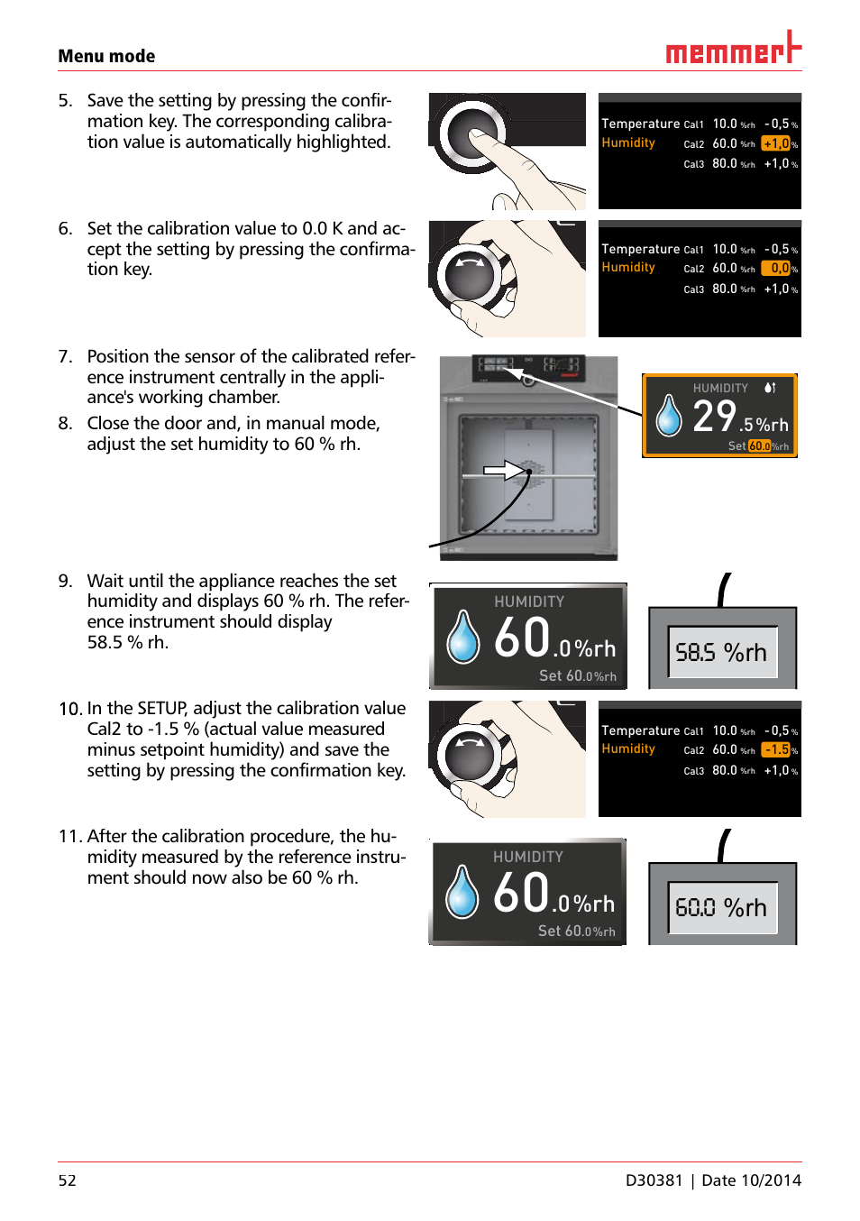 5 %rh, 0 %rh, 0%rh | 5%rh, Humidity, Set 60 | Memmert ICH/ ICH L Climate chambers User Manual | Page 52 / 64