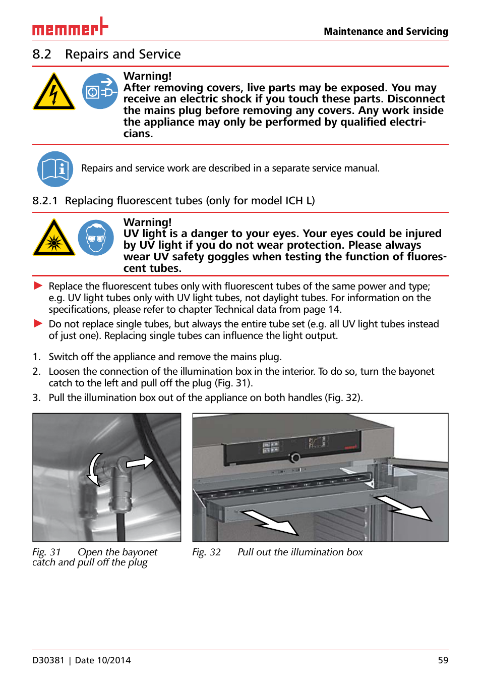 2 repairs and service | Memmert ICH/ ICH L Climate chambers User Manual | Page 59 / 64