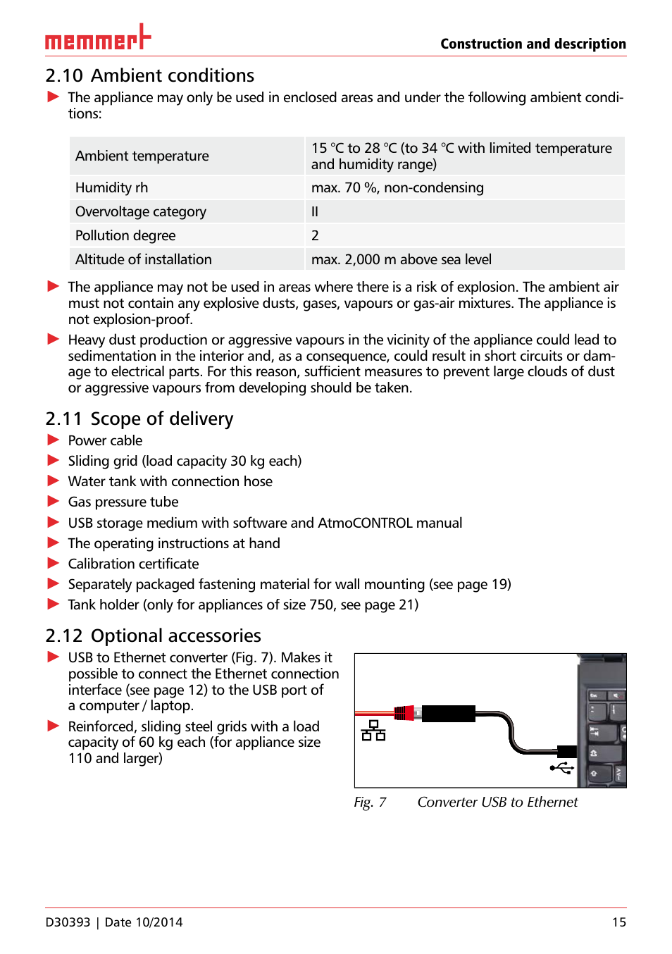 10 ambient conditions, 11 scope of delivery, 12 optional accessories | Memmert ICH C (with CO2 control) Climate chambers User Manual | Page 15 / 68