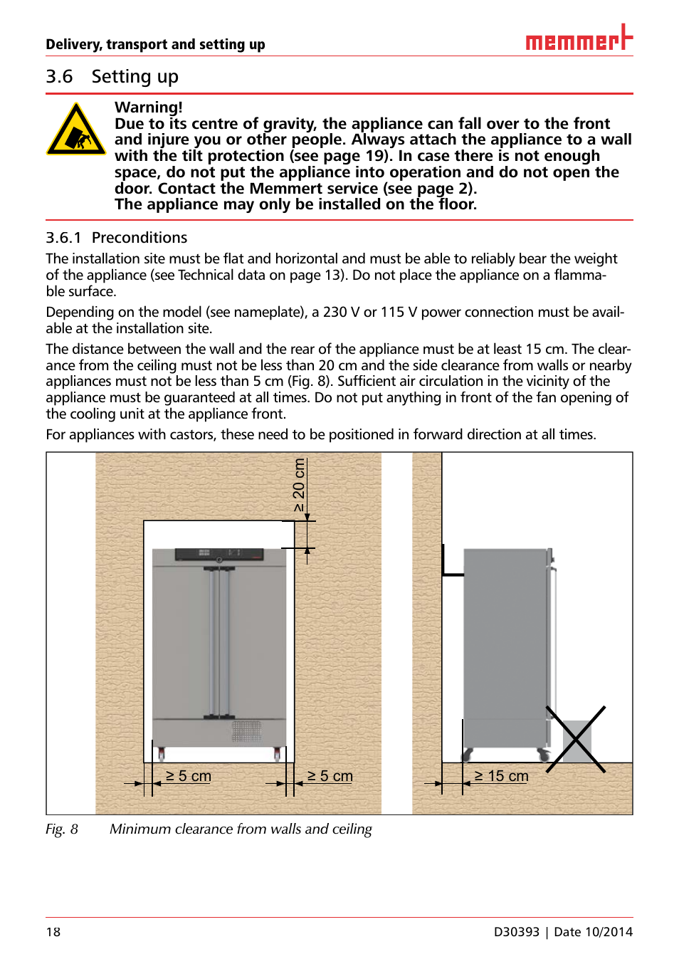 6 setting up | Memmert ICH C (with CO2 control) Climate chambers User Manual | Page 18 / 68