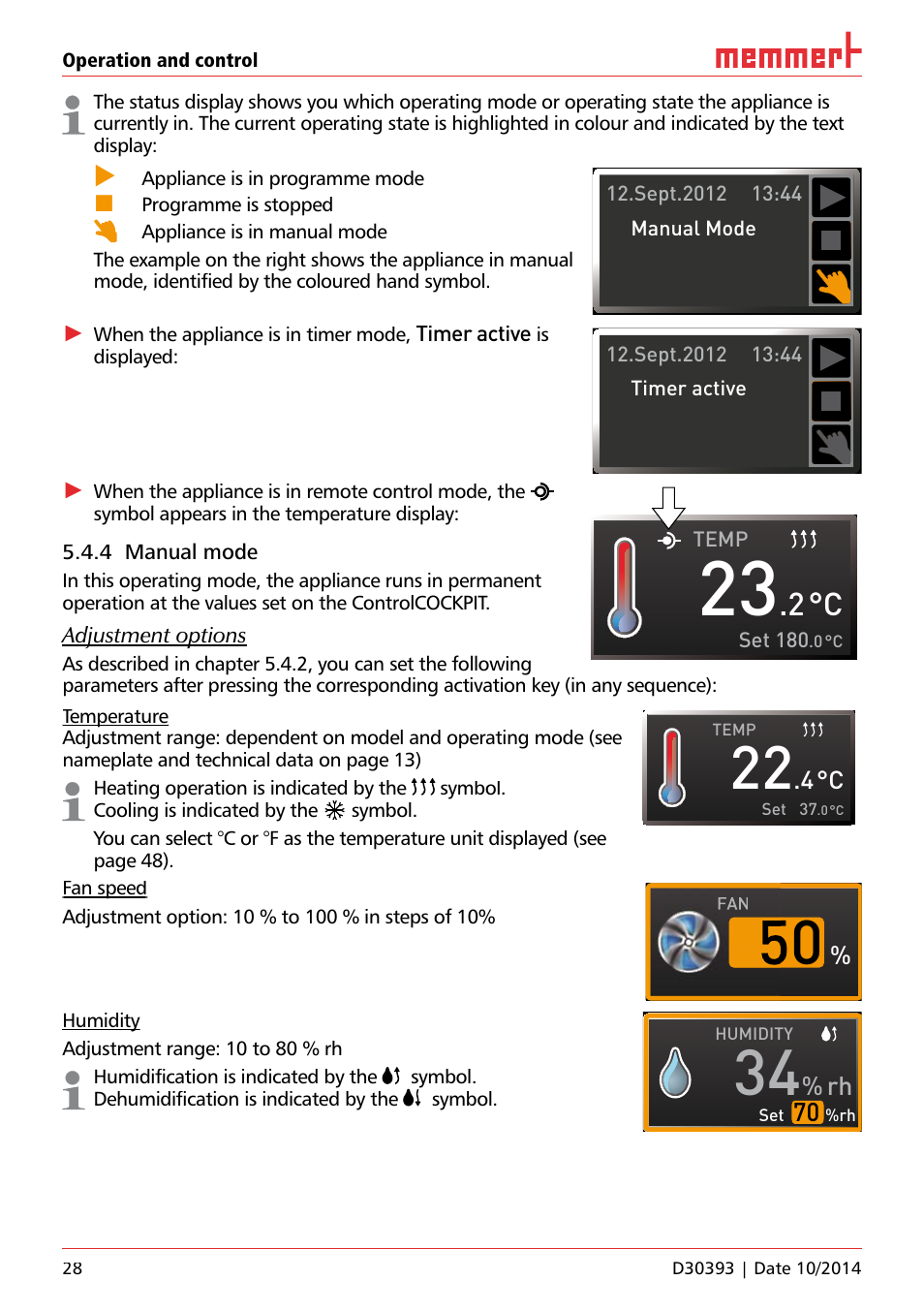 Memmert ICH C (with CO2 control) Climate chambers User Manual | Page 28 / 68