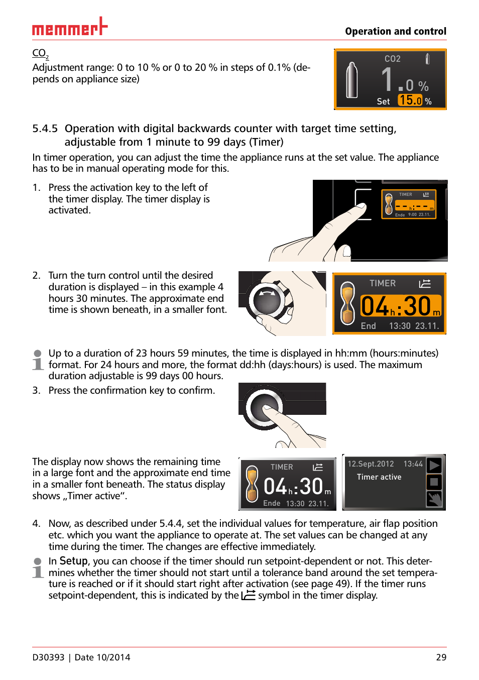 Ich 500, Setup, Operation and control co | Timer end | Memmert ICH C (with CO2 control) Climate chambers User Manual | Page 29 / 68