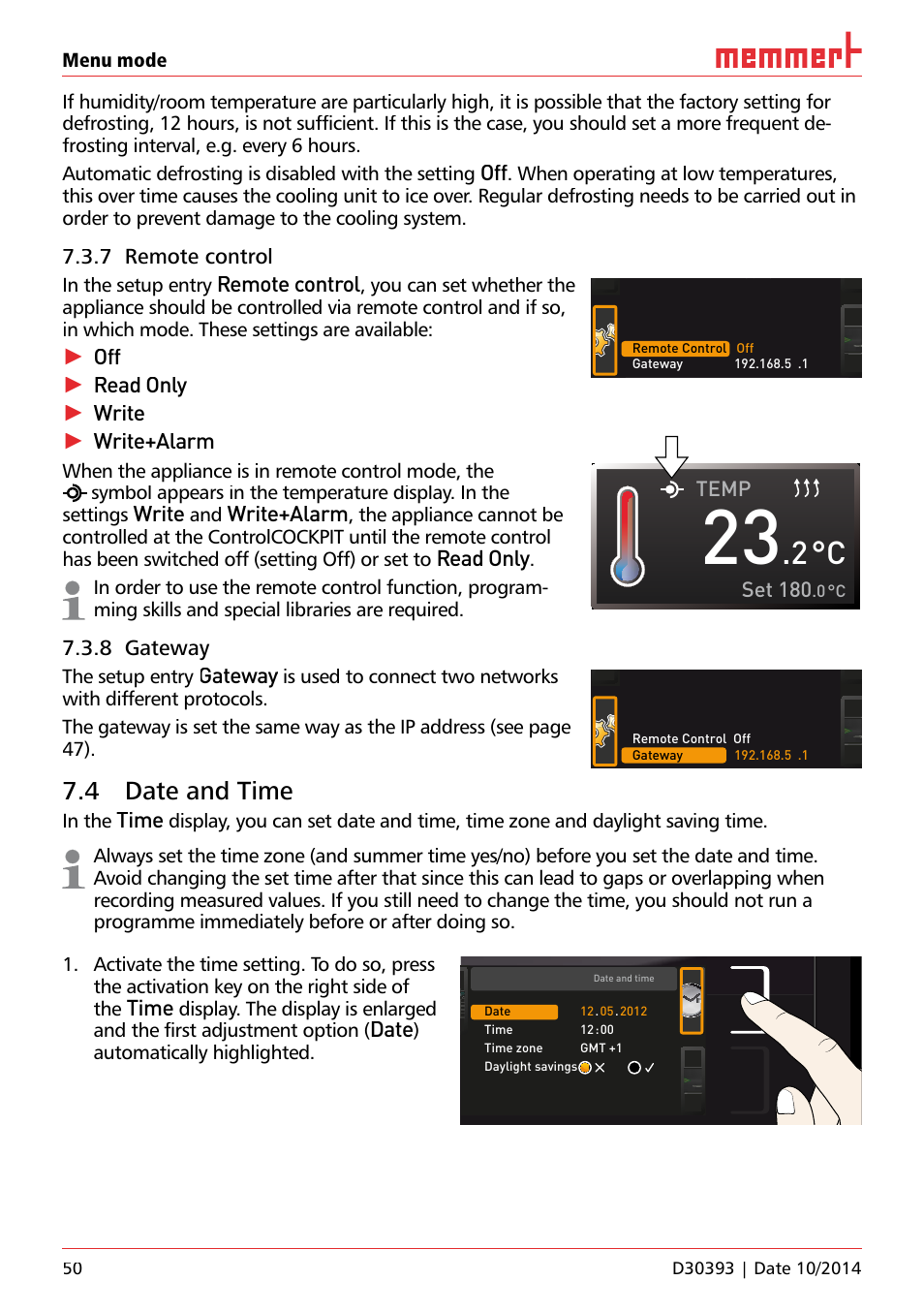 4 date and time, Ufp 100 | Memmert ICH C (with CO2 control) Climate chambers User Manual | Page 50 / 68