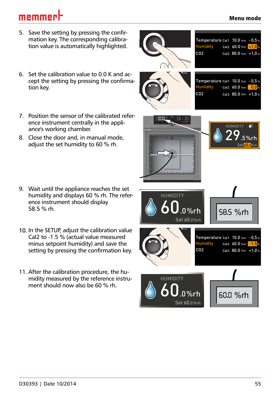 5 %rh, 0 %rh, 0%rh | 5%rh, Humidity, Set 60 | Memmert ICH C (with CO2 control) Climate chambers User Manual | Page 55 / 68