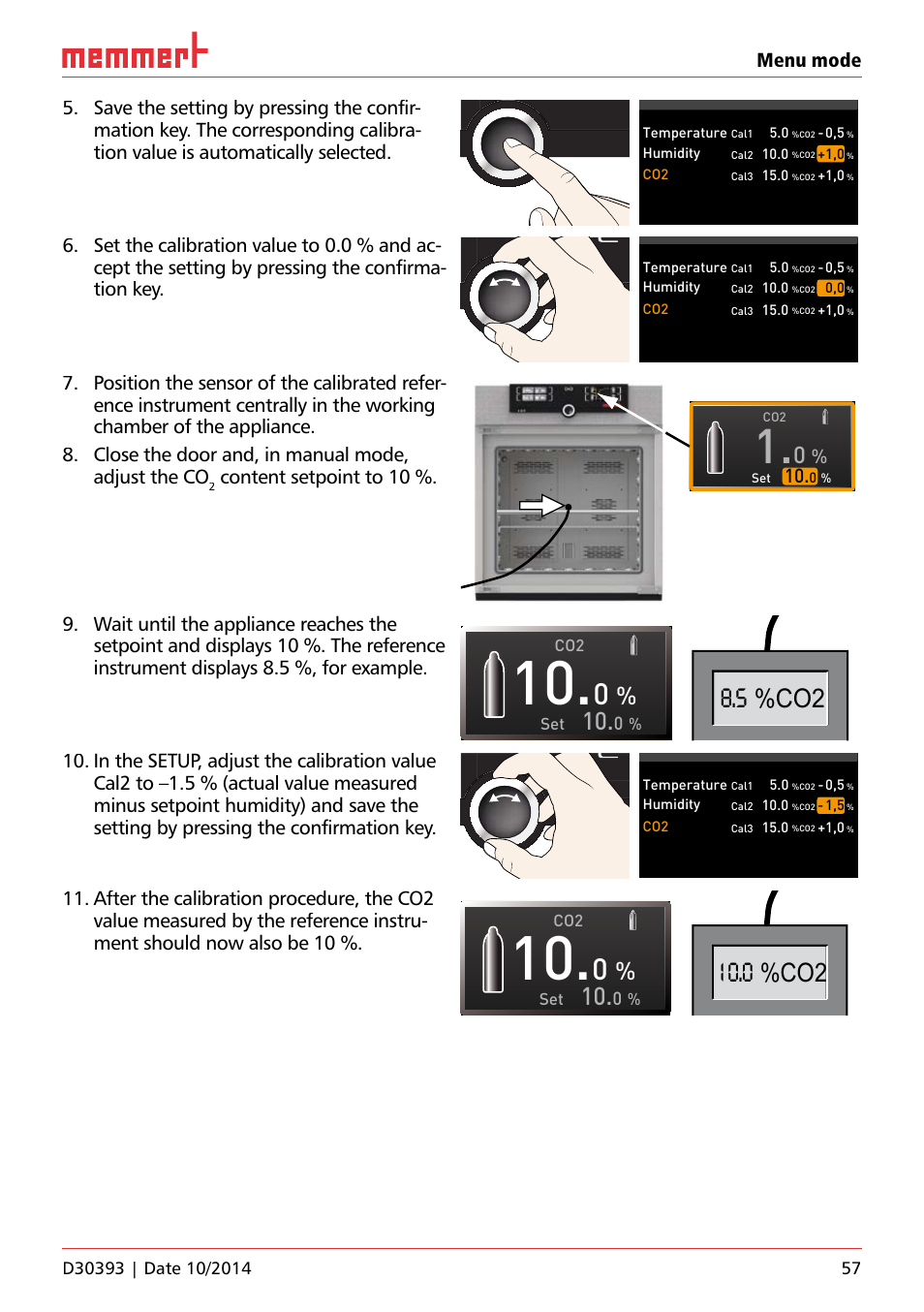 5 %co2, 0 %co2, Content setpoint to 10 | Memmert ICH C (with CO2 control) Climate chambers User Manual | Page 57 / 68