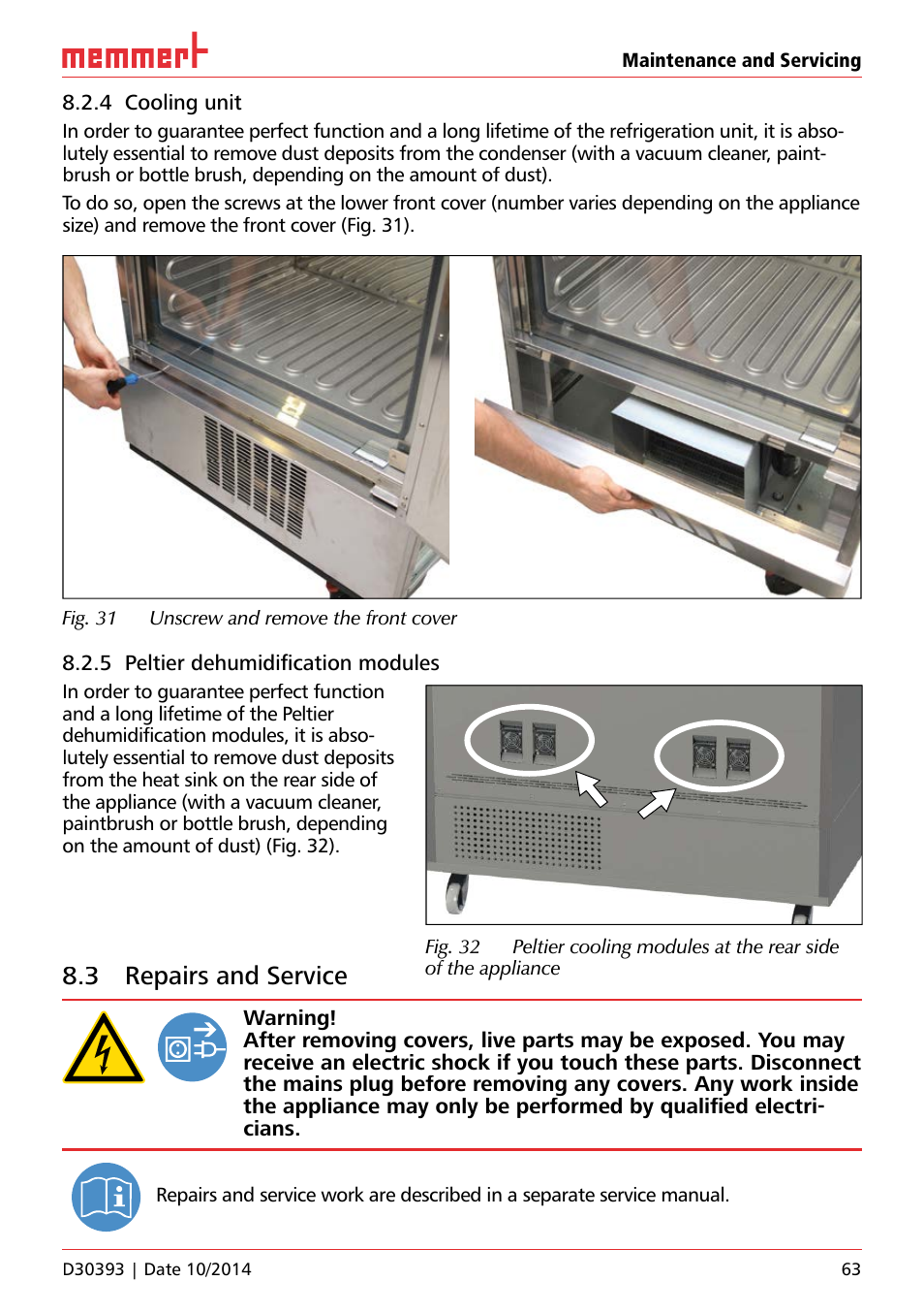 3 repairs and service | Memmert ICH C (with CO2 control) Climate chambers User Manual | Page 63 / 68