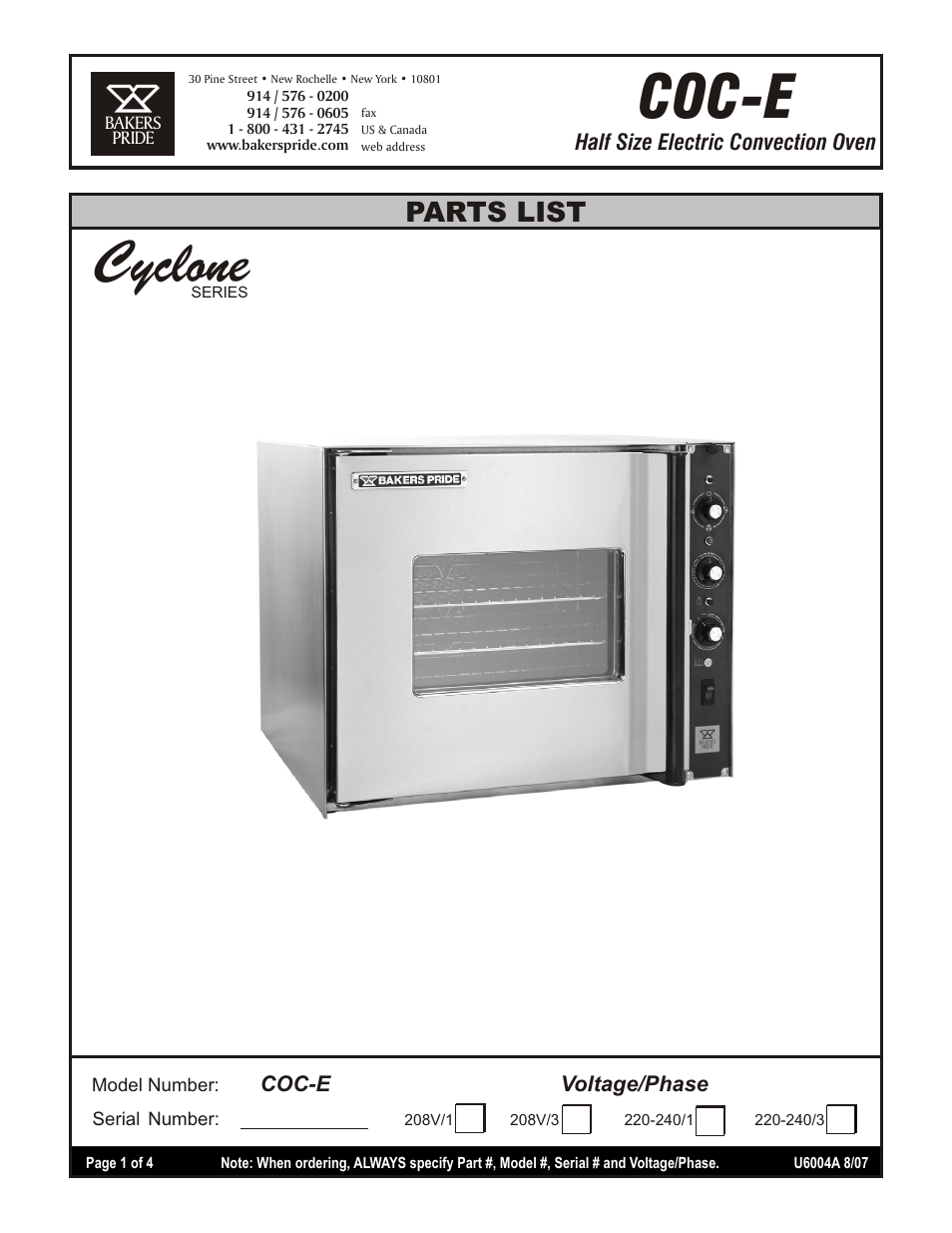 Bakers Pride COC-E User Manual | 4 pages