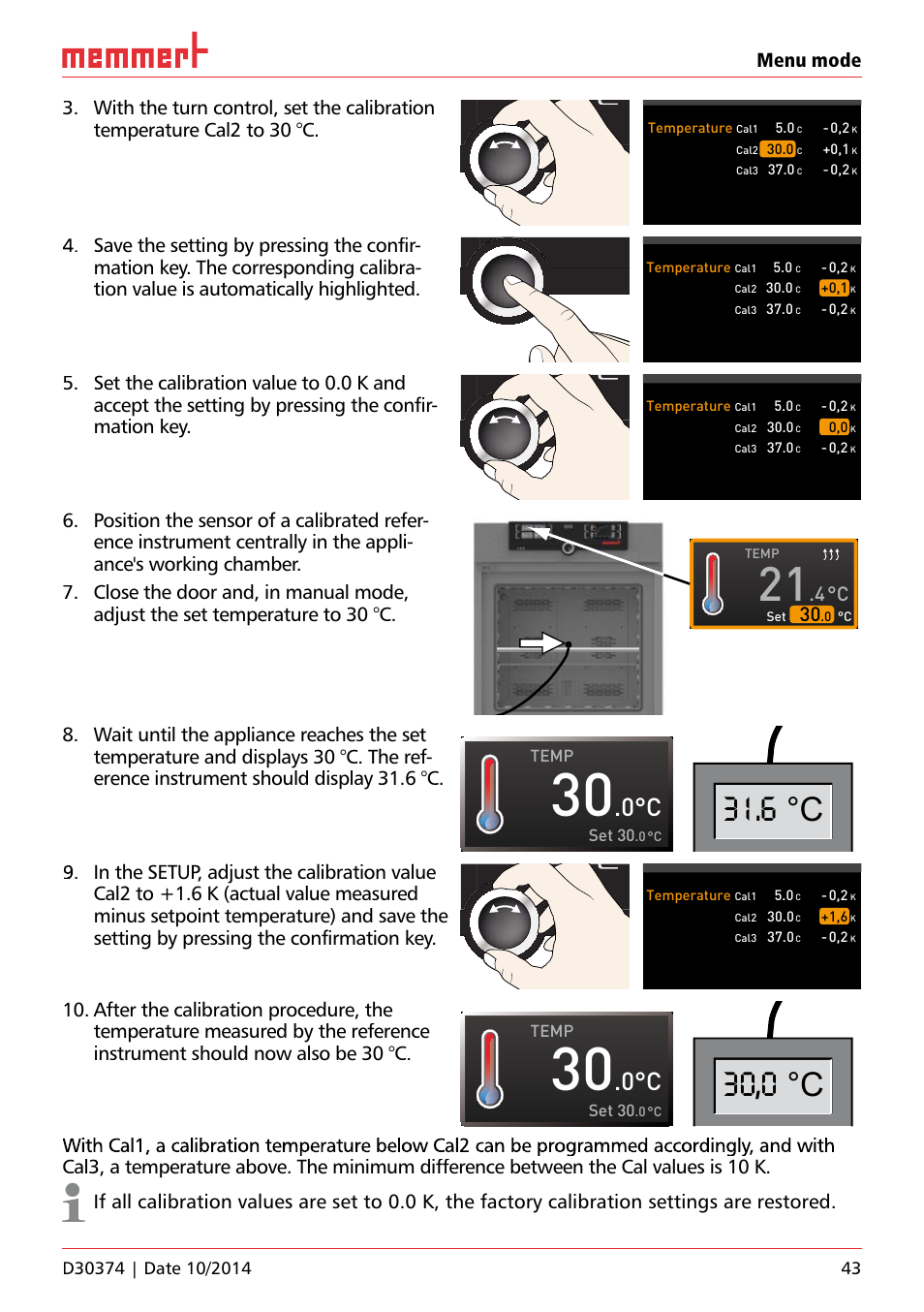 6 °c, 30,0 °c, Temp set 30 | Uf 110, Temperature | Memmert ICP Compressor-cooled incubators User Manual | Page 43 / 56