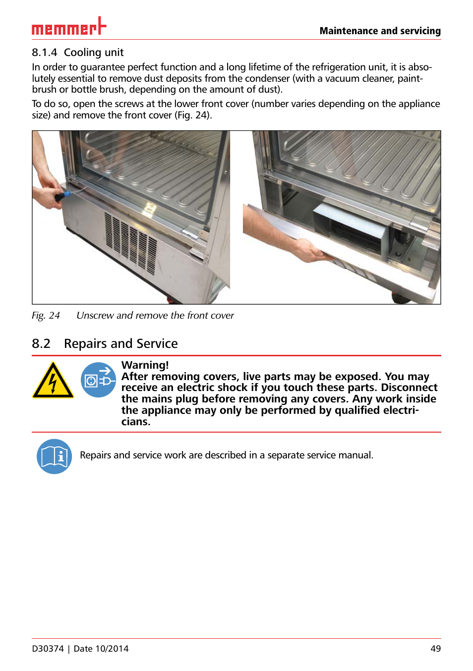 4 cooling unit, 2 repairs and service | Memmert ICP Compressor-cooled incubators User Manual | Page 49 / 56