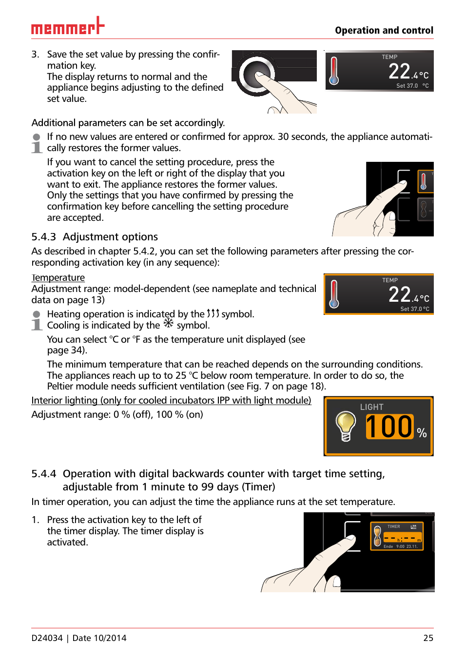 3 adjustment options, Ich 500, Light | Memmert IPS Peltier-cooled incubators User Manual | Page 25 / 44