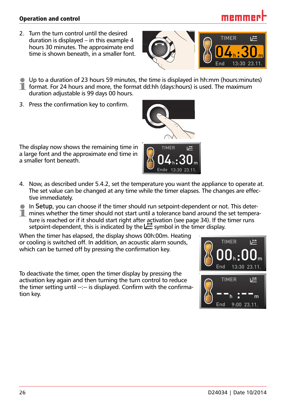 Setup, Timer end, Timer | Memmert IPS Peltier-cooled incubators User Manual | Page 26 / 44