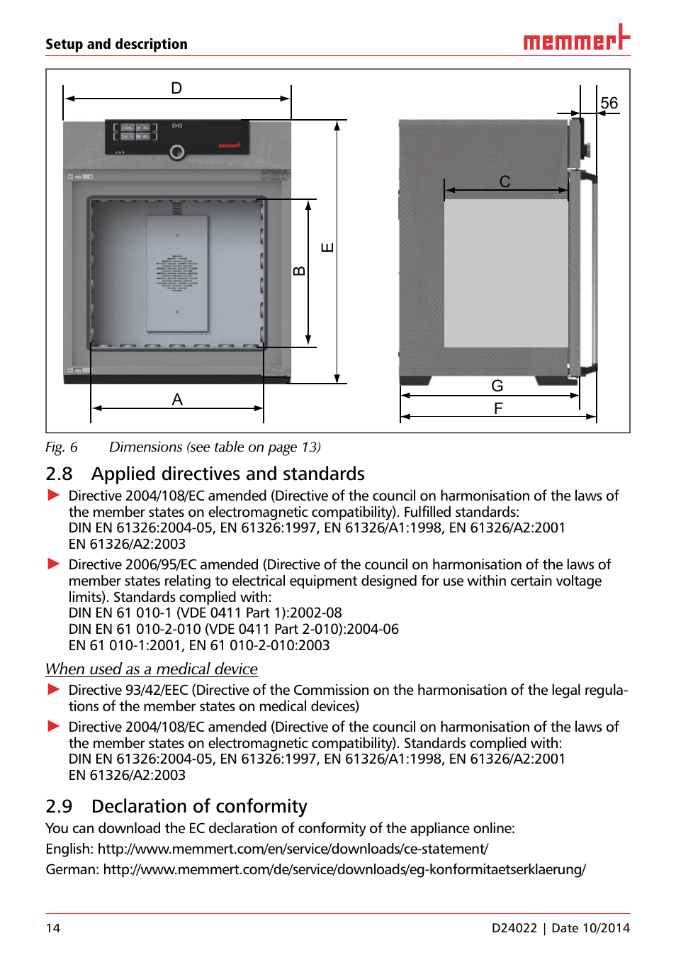8 applied directives and standards, 9 declaration of conformity | Memmert Universal ovens U, Incubators I, Sterilisers S User Manual | Page 14 / 48