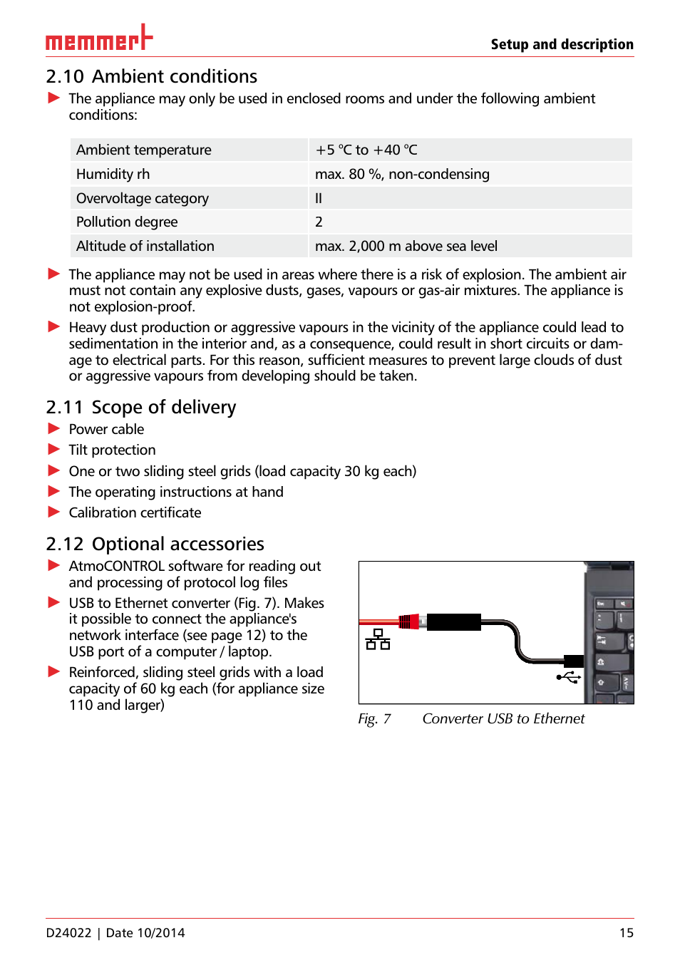 10 ambient conditions, 11 scope of delivery, 12 optional accessories | Memmert Universal ovens U, Incubators I, Sterilisers S User Manual | Page 15 / 48