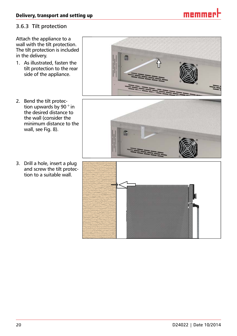 3 tilt protection, 5 cm, 5 cm ≥ 20 cm | Memmert Universal ovens U, Incubators I, Sterilisers S User Manual | Page 20 / 48