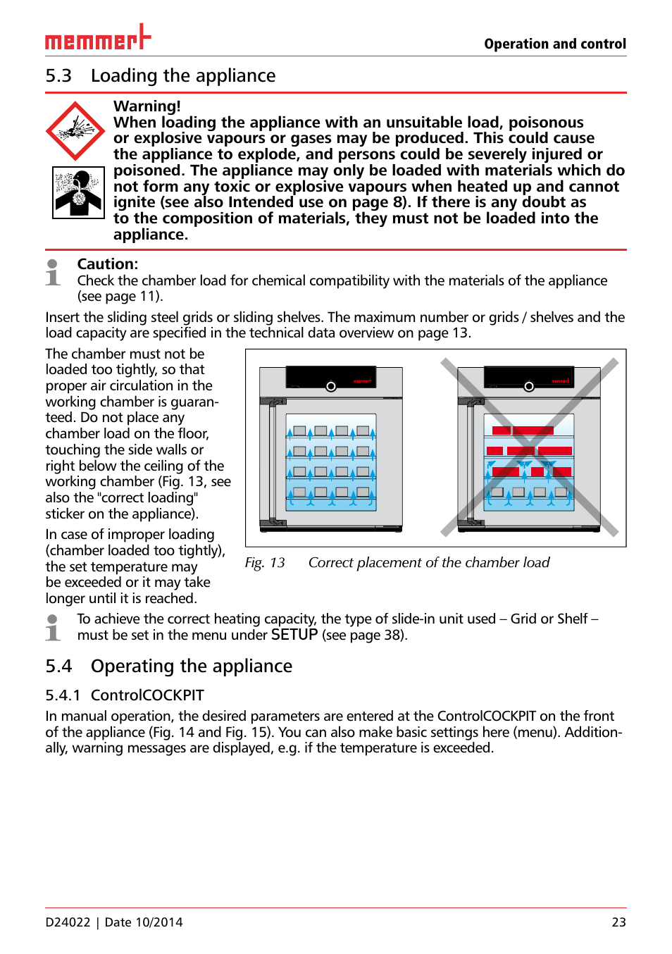 3 loading the appliance, 4 operating the appliance, 1 controlcockpit | Memmert Universal ovens U, Incubators I, Sterilisers S User Manual | Page 23 / 48