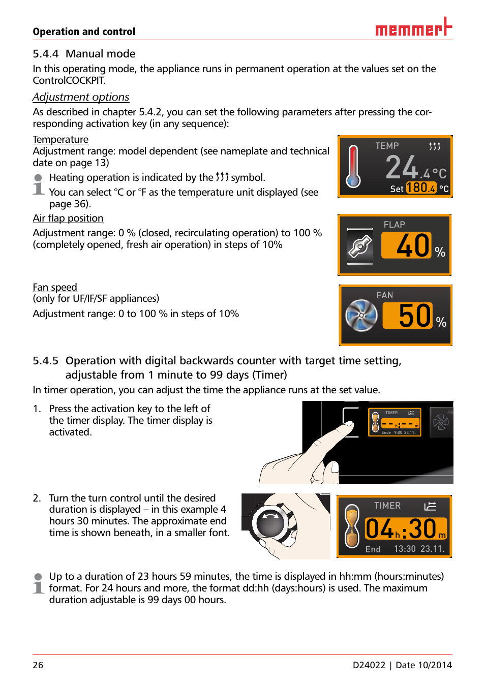 4 manual mode, Ich 500, Adjustment options | Operation and control, Fan speed | Memmert Universal ovens U, Incubators I, Sterilisers S User Manual | Page 26 / 48