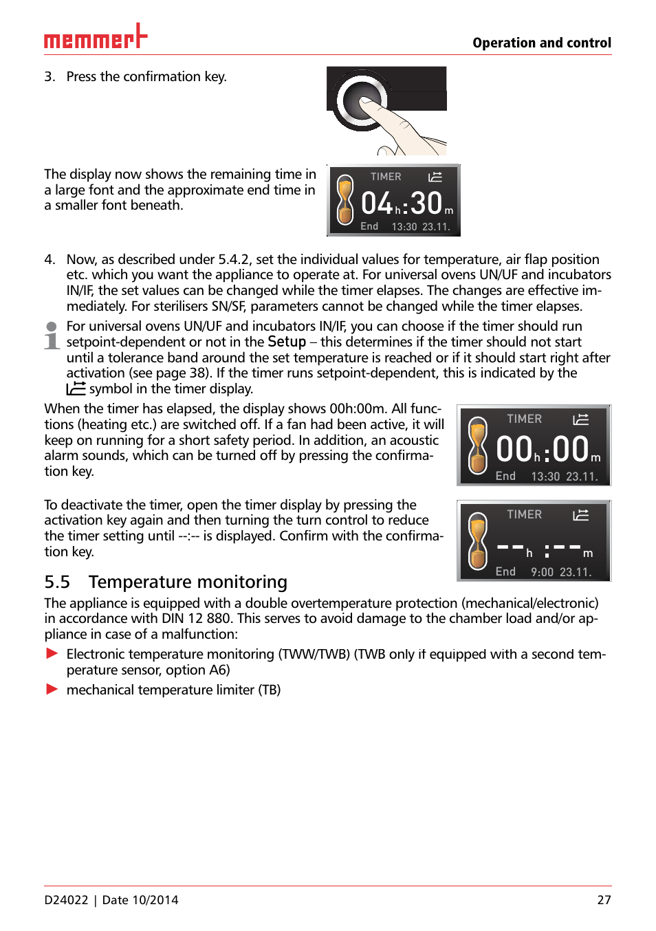 5 temperature monitoring, Setup, Mechanical temperature limiter (tb) | Memmert Universal ovens U, Incubators I, Sterilisers S User Manual | Page 27 / 48