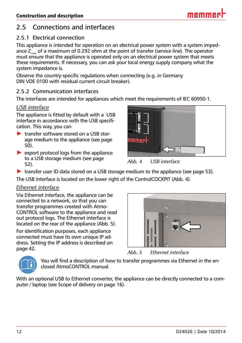 5 connections and interfaces | Memmert Universal ovens U plus, Incubators I plus, Sterilisers S plus User Manual | Page 12 / 60
