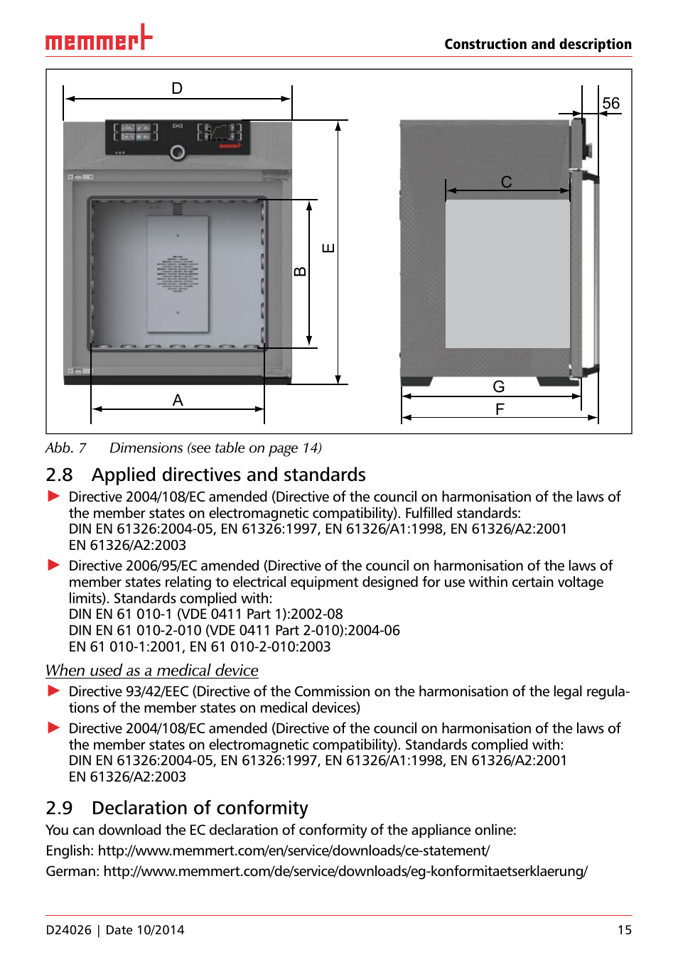 8 applied directives and standards, 9 declaration of conformity | Memmert Universal ovens U plus, Incubators I plus, Sterilisers S plus User Manual | Page 15 / 60