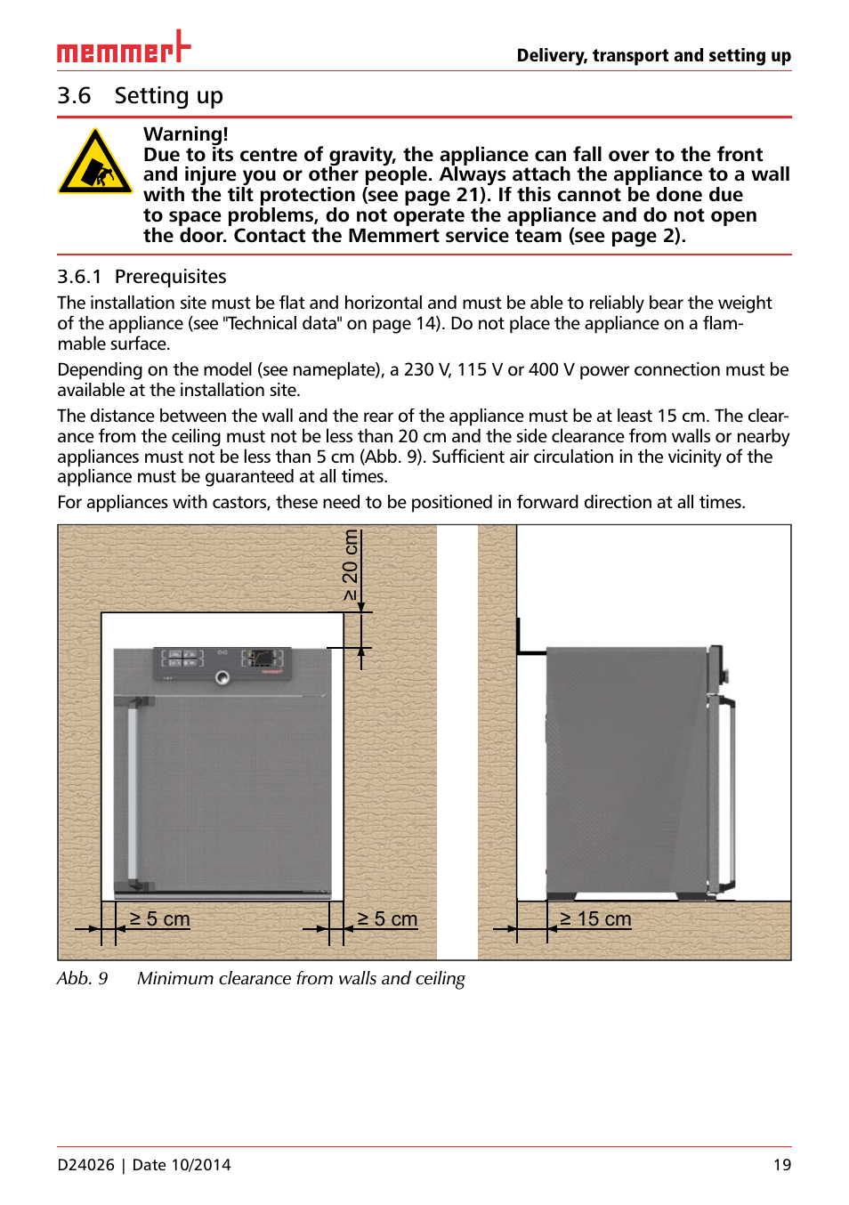 6 setting up | Memmert Universal ovens U plus, Incubators I plus, Sterilisers S plus User Manual | Page 19 / 60