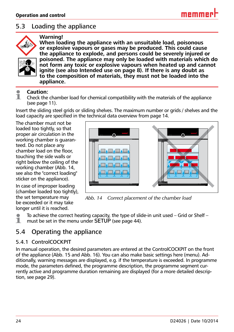 3 loading the appliance, 4 operating the appliance | Memmert Universal ovens U plus, Incubators I plus, Sterilisers S plus User Manual | Page 24 / 60