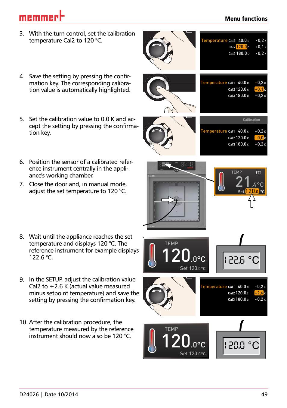6 °c, 0 °c, Temp set 120 | Uf 110, Temperature | Memmert Universal ovens U plus, Incubators I plus, Sterilisers S plus User Manual | Page 49 / 60