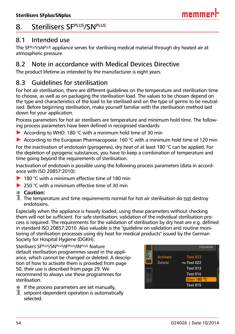 Sterilisers sfplus/snplus, 1 intended use, 3 guidelines for sterilisation | Sterilisers sf | Memmert Universal ovens U plus, Incubators I plus, Sterilisers S plus User Manual | Page 54 / 60
