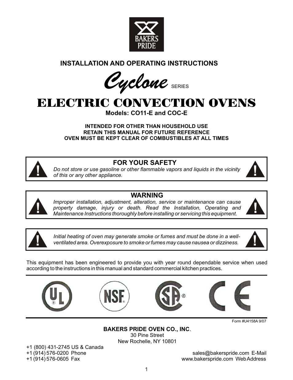 Bakers Pride COC-E User Manual | 20 pages