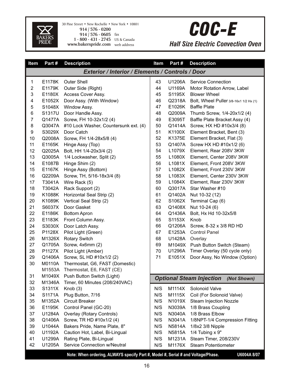 Coc-e, Half size electric convection oven | Bakers Pride COC-E User Manual | Page 16 / 20