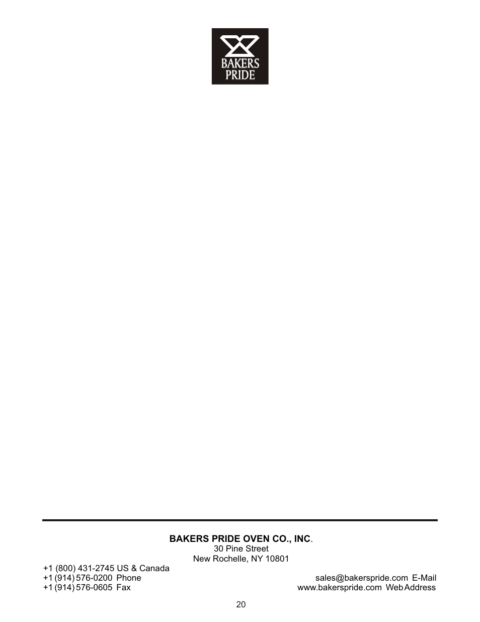 Bakers, Bakers pride pride | Bakers Pride COC-E User Manual | Page 20 / 20