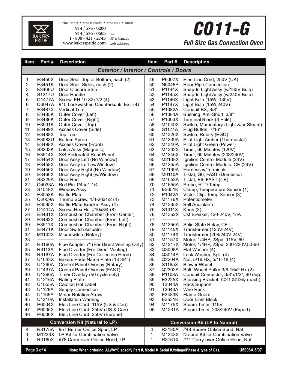 Co11-g, Full size gas convection oven | Bakers Pride CO11-G User Manual | Page 3 / 4