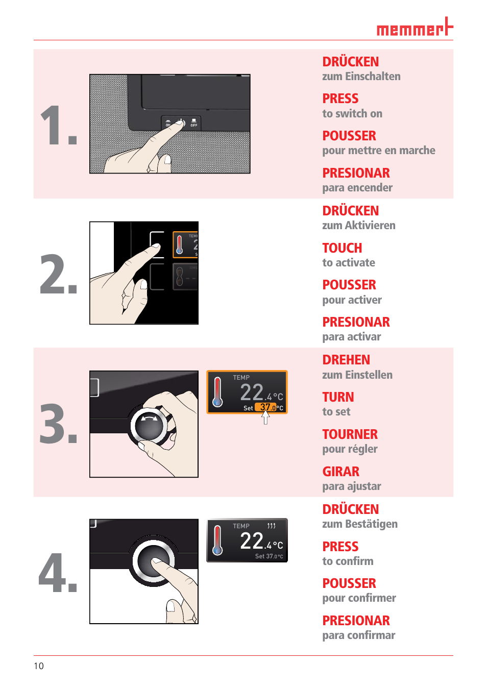Memmert Universal ovens U, Incubators I, Sterilisers S (Quick Guides) User Manual | Page 10 / 12