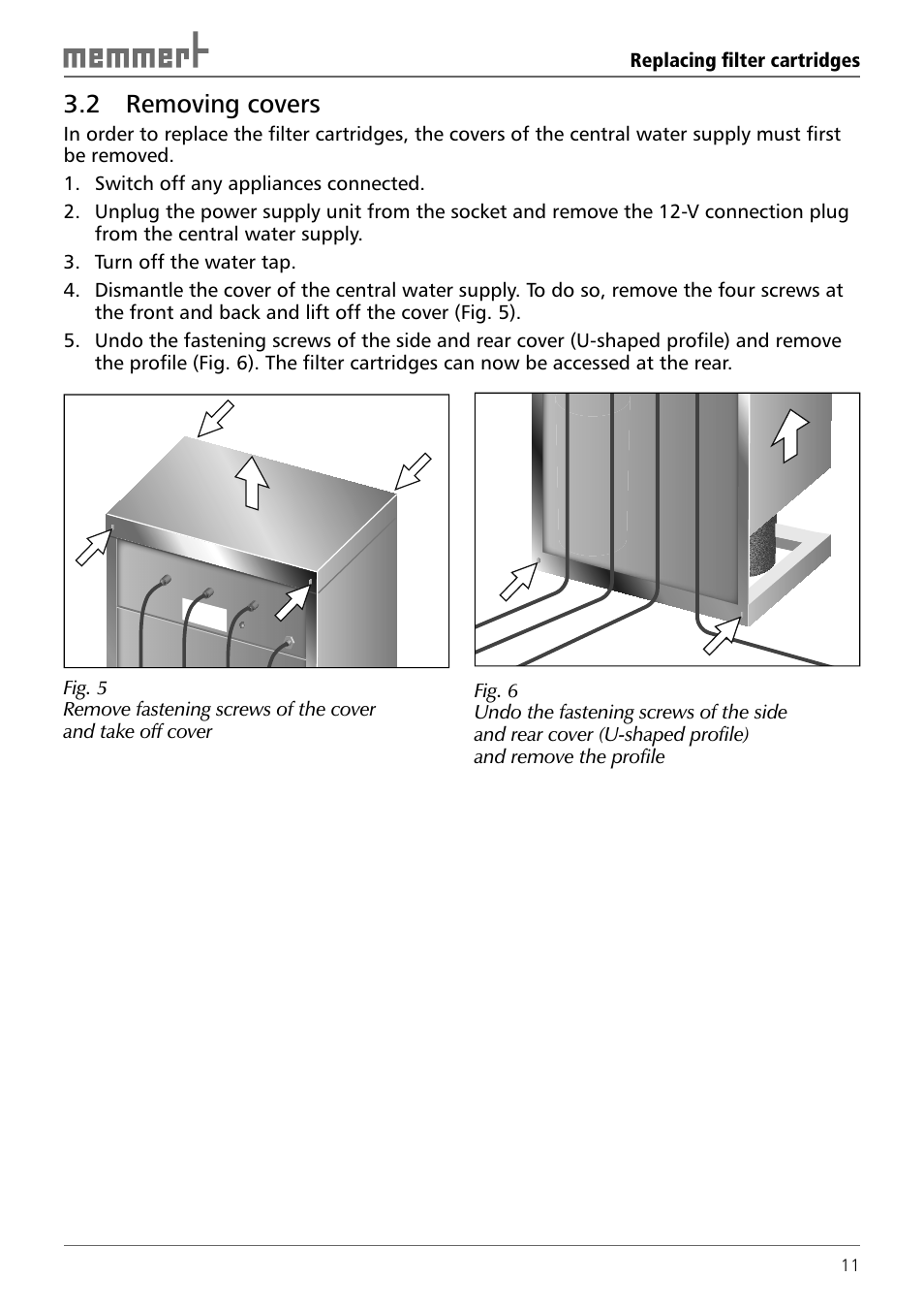 2 removing covers | Memmert Central water supply User Manual | Page 11 / 16