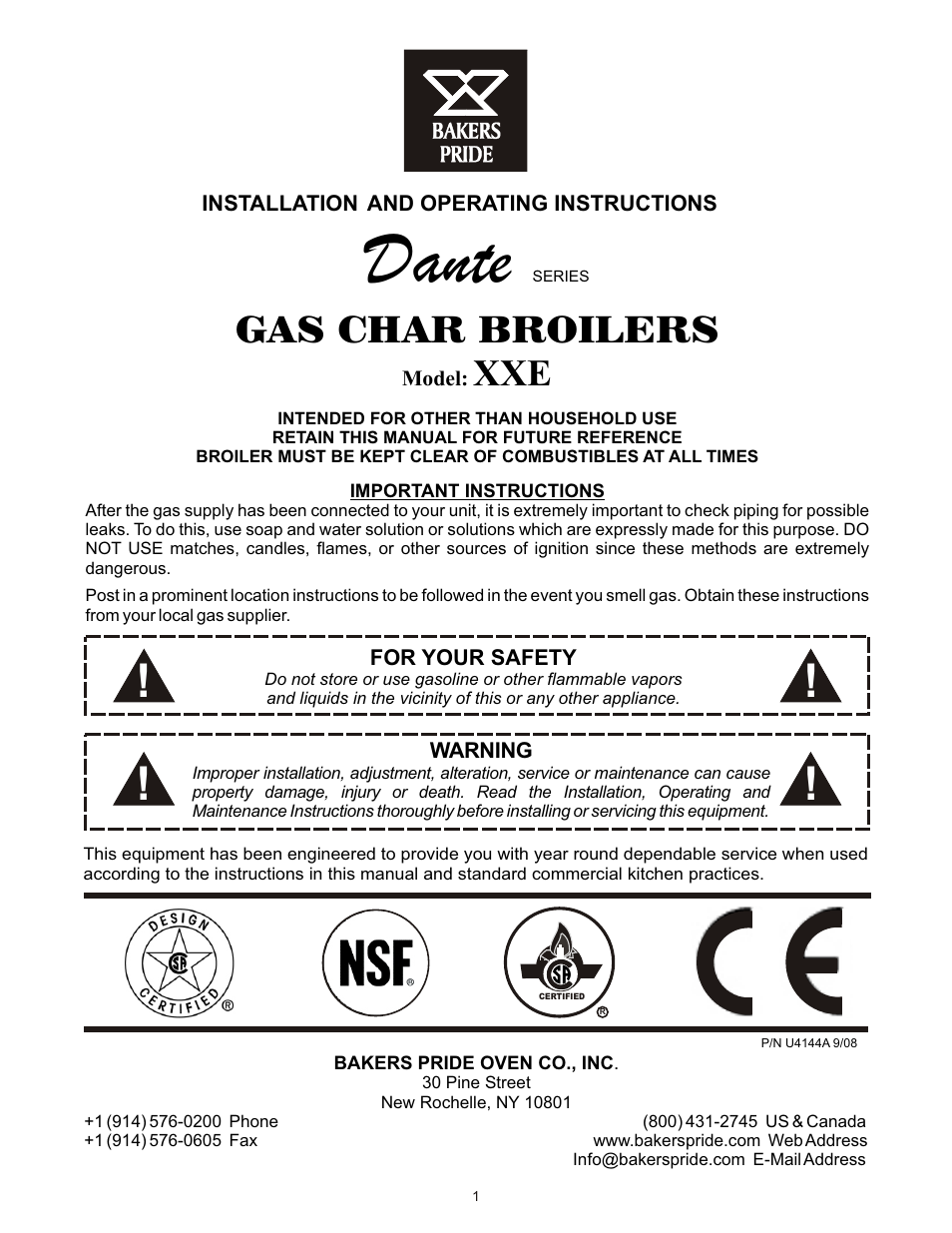 Bakers Pride Dante Series XXE User Manual | 12 pages