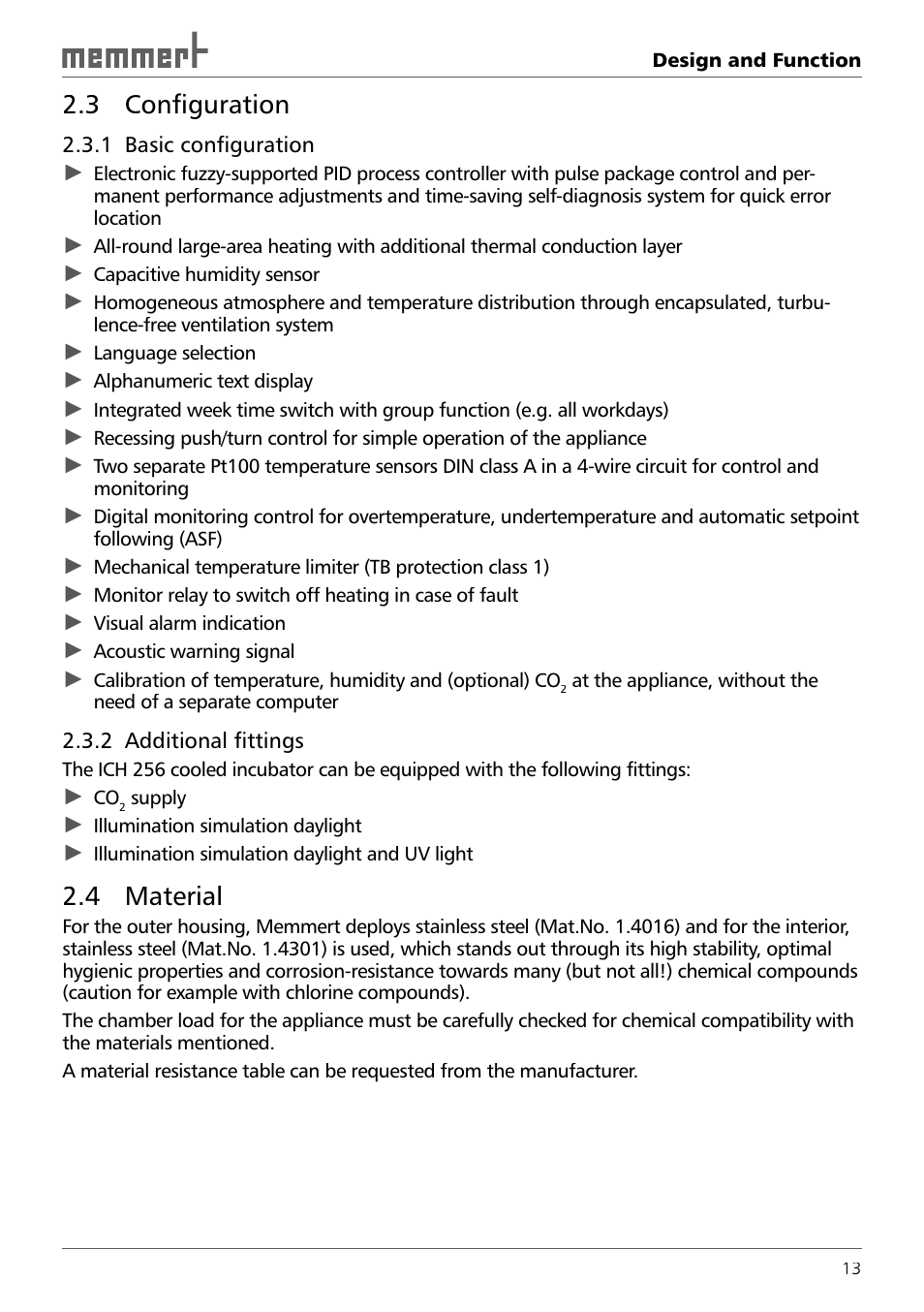 3 configuration, 4 material | Memmert ICH 256 Climate Chambers (Generation 2003) User Manual | Page 13 / 72