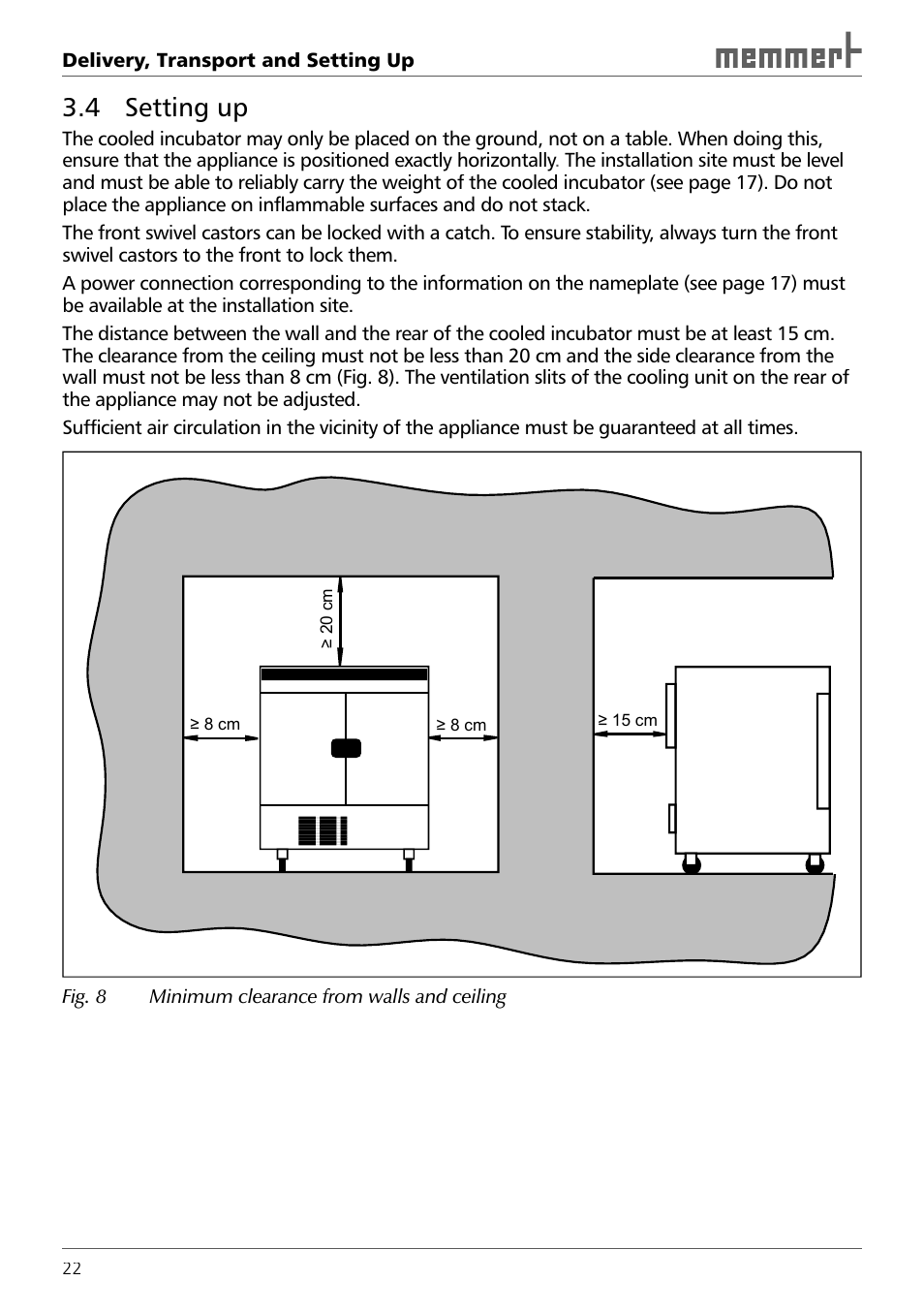 4 setting up | Memmert ICH 256 Climate Chambers (Generation 2003) User Manual | Page 22 / 72