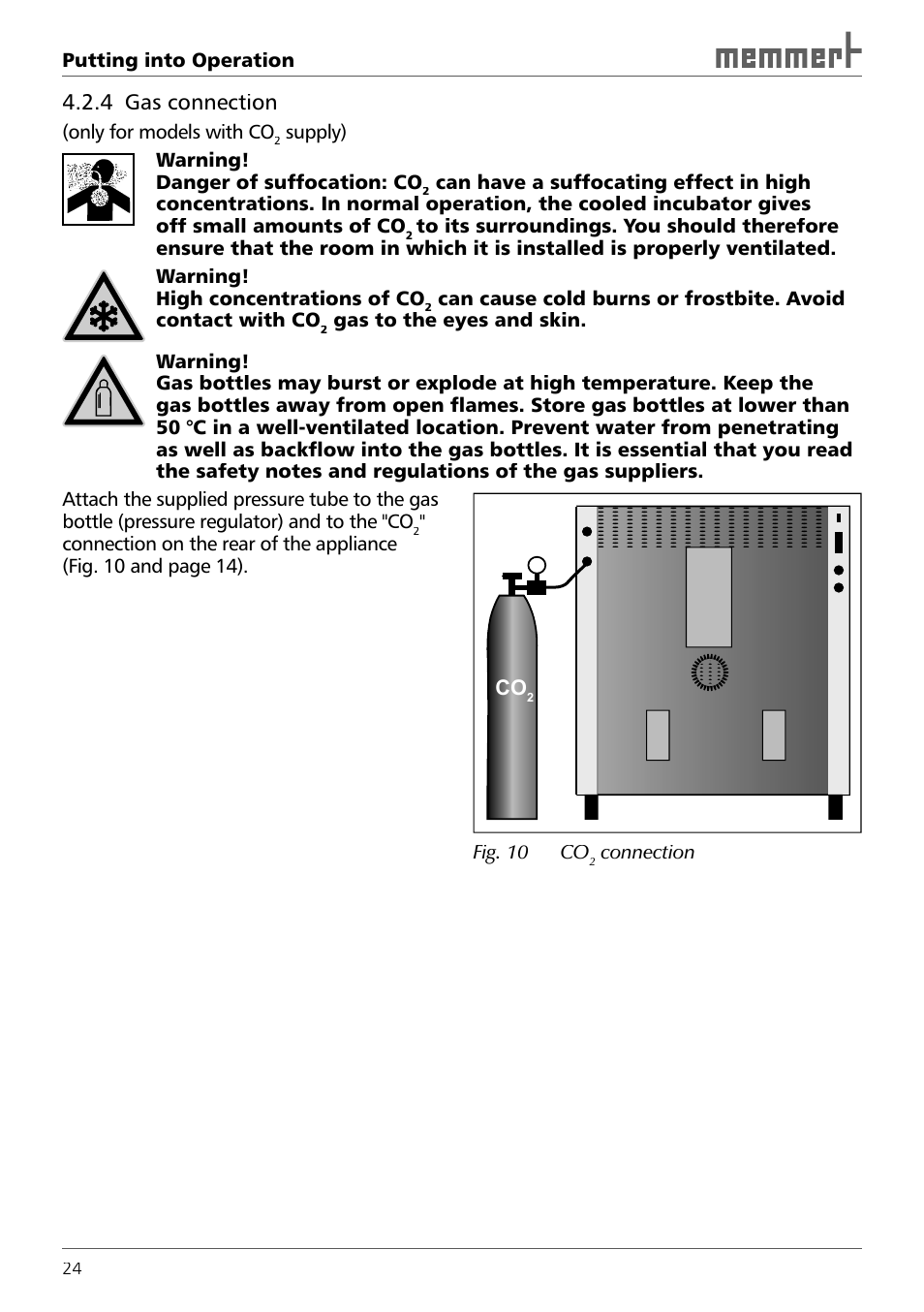 4 gas connection | Memmert ICH 256 Climate Chambers (Generation 2003) User Manual | Page 24 / 72